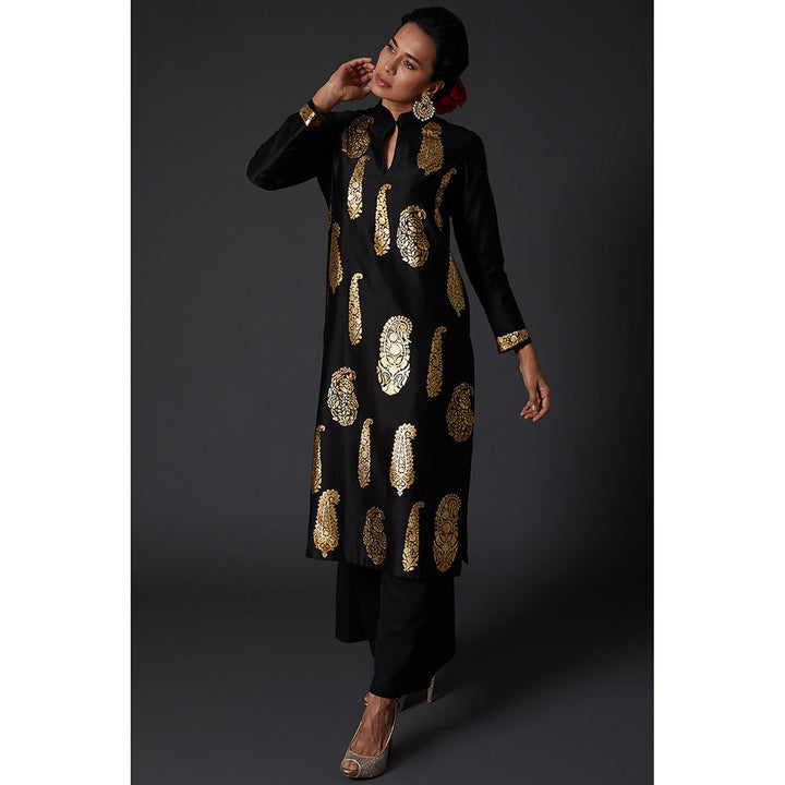 Rohit Bal Black & Gold Paisley Block Printed Kurta & Palazzo (Set of 2)