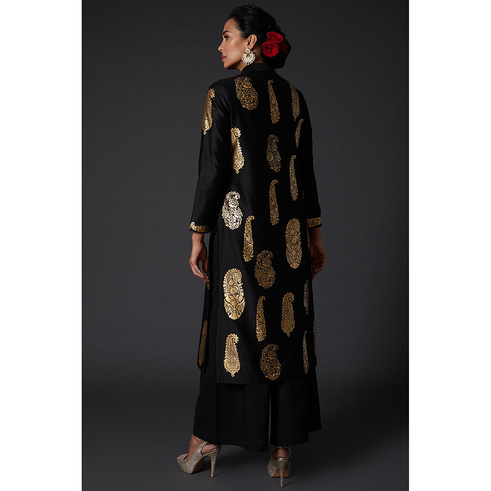 Rohit Bal Black & Gold Paisley Block Printed Kurta & Palazzo (Set of 2)