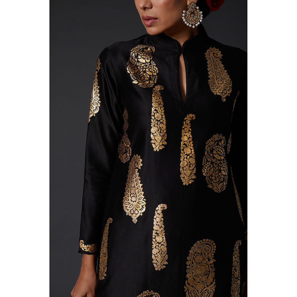 Rohit Bal Black & Gold Paisley Block Printed Kurta & Palazzo (Set of 2)