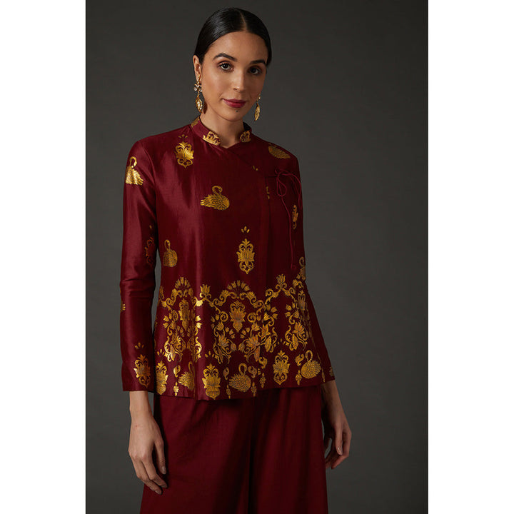 Rohit Bal Maroon & Gold Block Printed Tunic