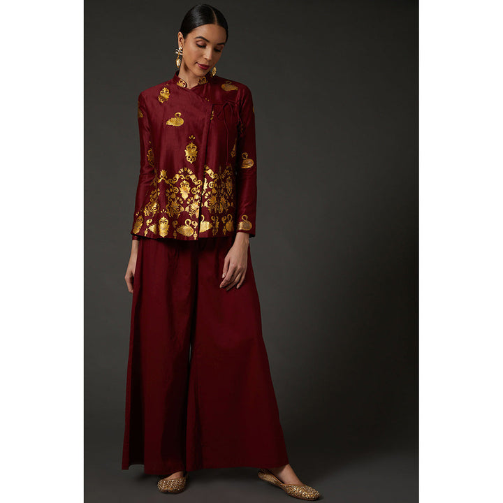 Rohit Bal Maroon & Gold Block Printed Tunic