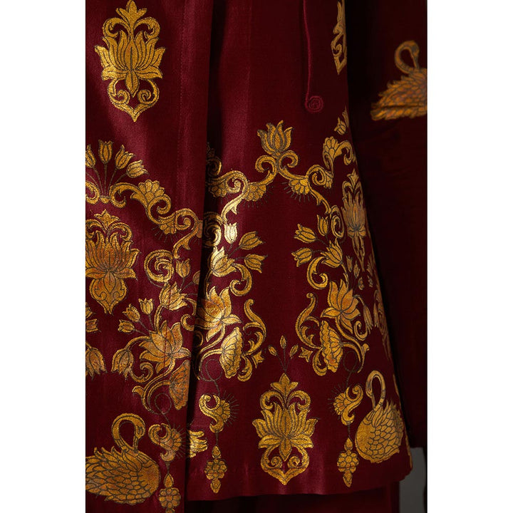 Rohit Bal Maroon & Gold Block Printed Tunic