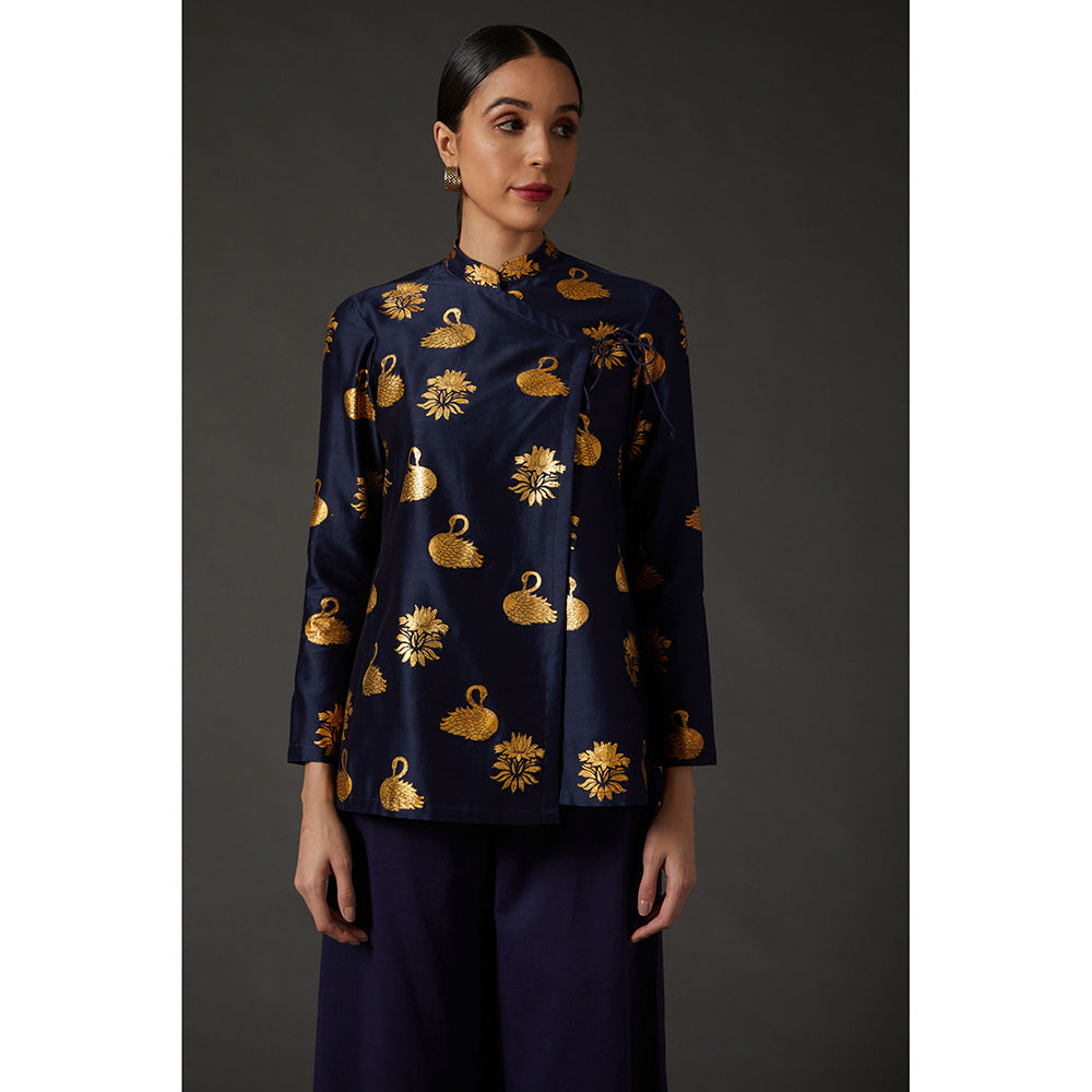 Rohit Bal Indigo Blue & Gold Block Printed Tunic