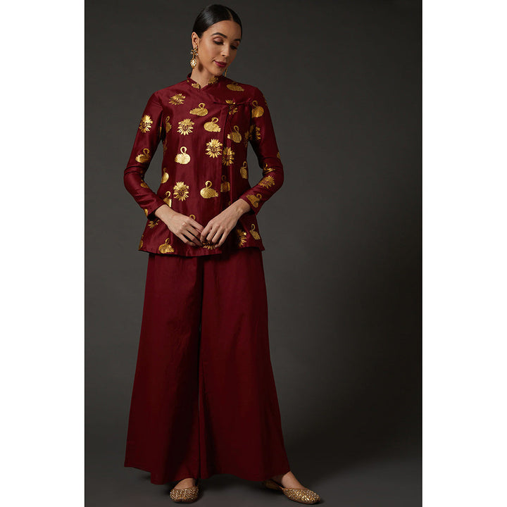 Rohit Bal Maroon & Gold Block Printed Tunic