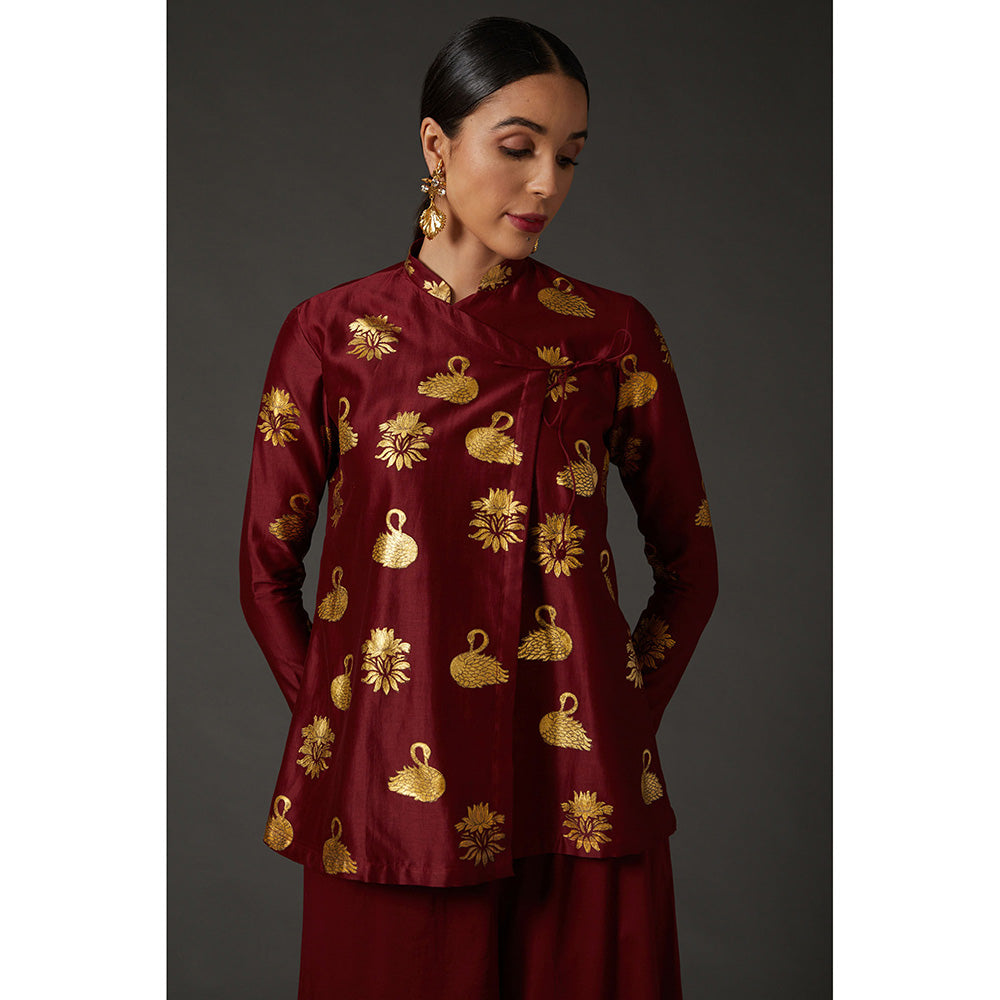 Rohit Bal Maroon & Gold Block Printed Tunic