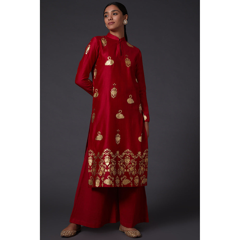 Rohit Bal Red & Gold Block Printed Kurta & Palazzo (Set of 2)
