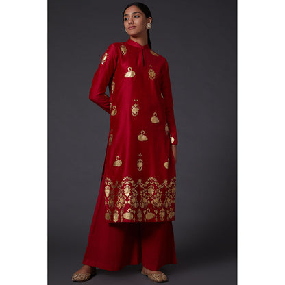 Rohit Bal Red & Gold Block Printed Kurta & Palazzo (Set of 2)