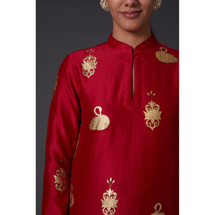 Rohit Bal Red & Gold Block Printed Kurta & Palazzo (Set of 2)