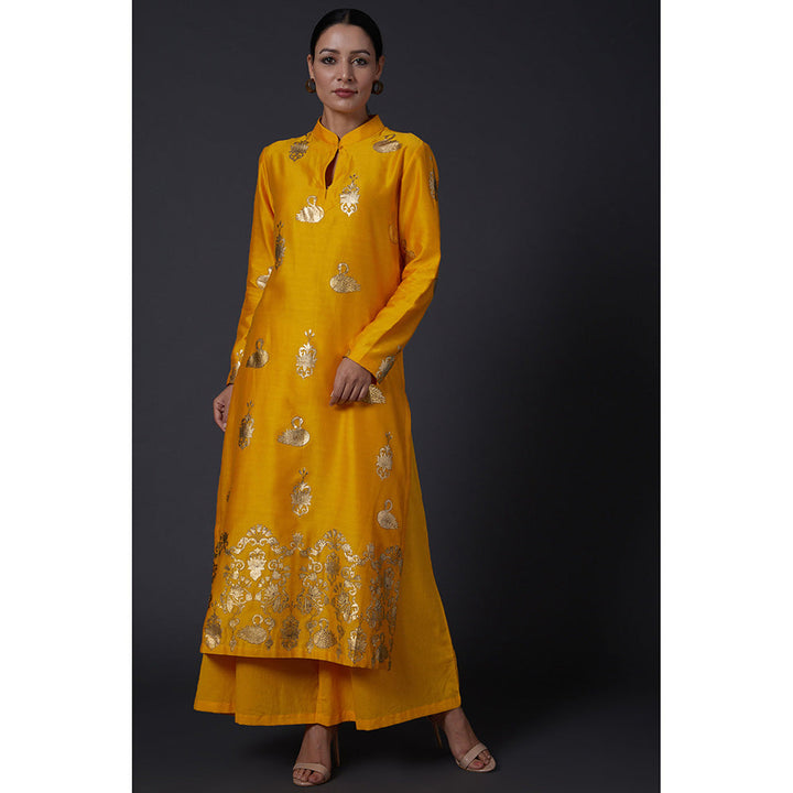 Rohit Bal Yellow & Gold Printed Kurta with Pants (Set of 2)