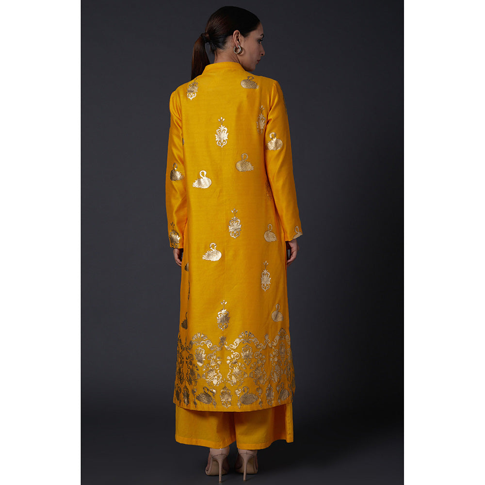 Rohit Bal Yellow & Gold Printed Kurta with Pants (Set of 2)