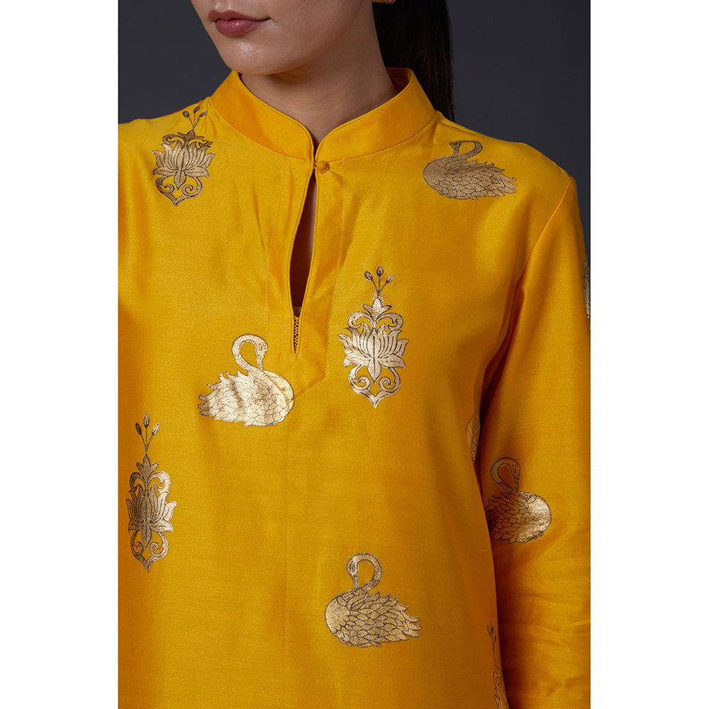 Rohit Bal Yellow & Gold Printed Kurta with Pants (Set of 2)