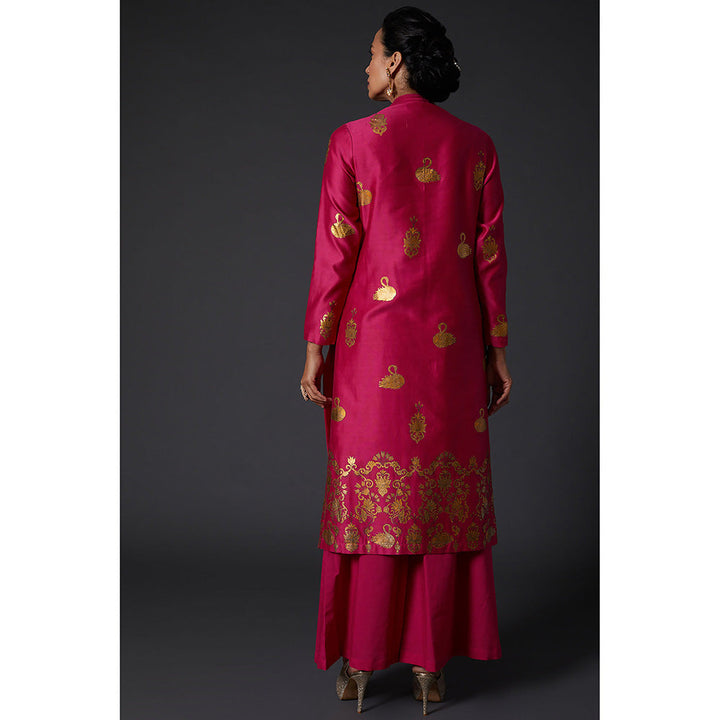 Rohit Bal Fuchsia Pink & Gold Block Printed Kurta & Palazzo (Set of 2)