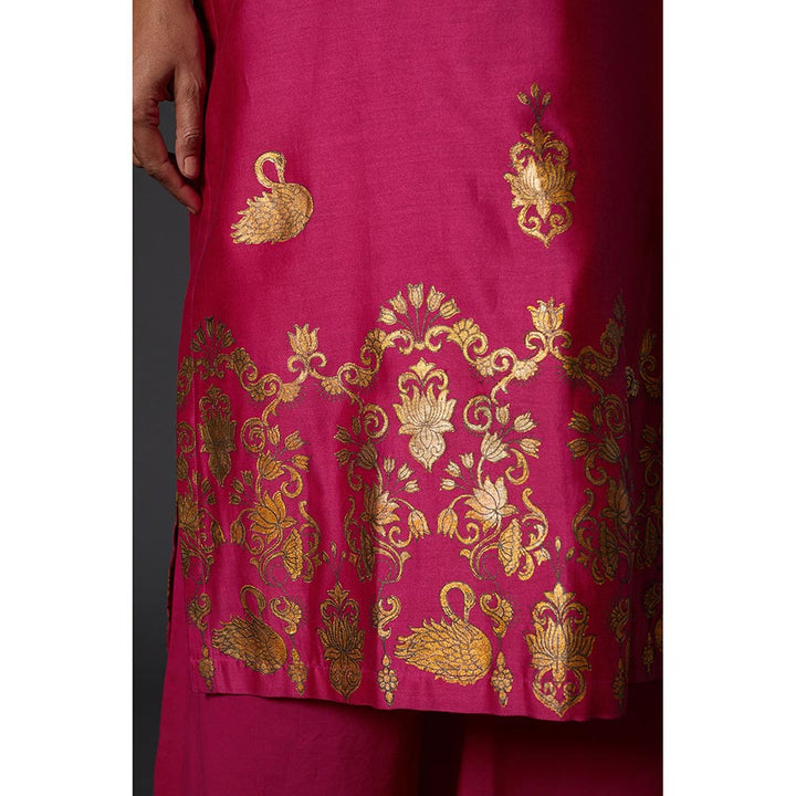 Rohit Bal Fuchsia Pink & Gold Block Printed Kurta & Palazzo (Set of 2)