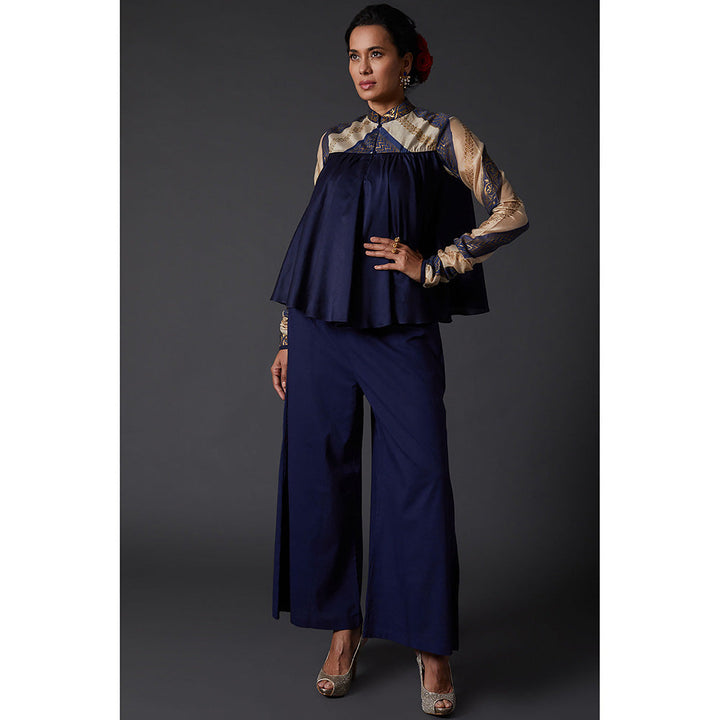 Rohit Bal Indigo Blue Block Printed Palazzo (Set of 2)