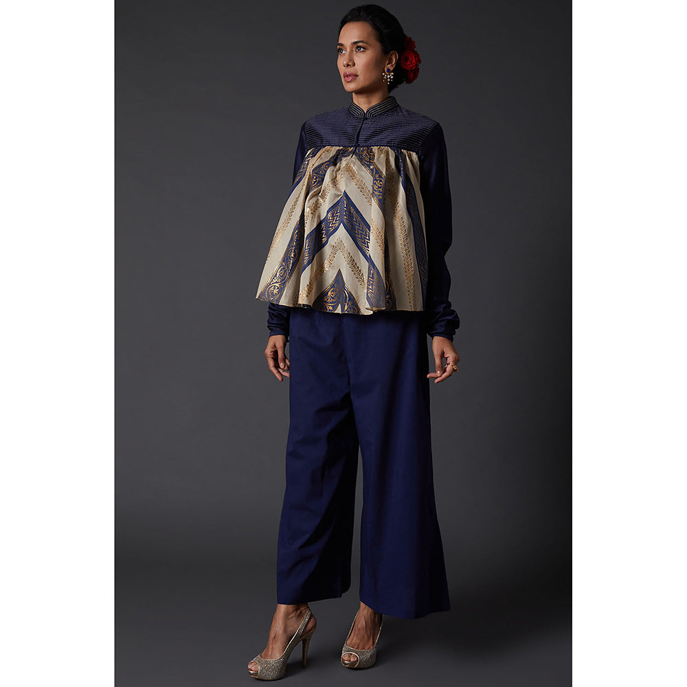 Rohit Bal Indigo Blue Block Printed Palazzo (Set of 2)