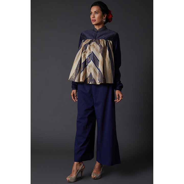 Rohit Bal Indigo Blue Block Printed Palazzo (Set of 2)