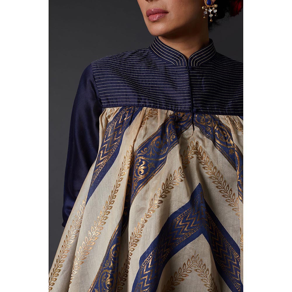 Rohit Bal Indigo Blue Block Printed Palazzo (Set of 2)