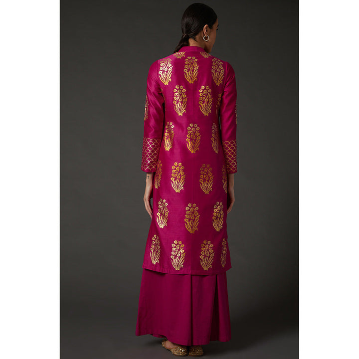 Rohit Bal Fuchsia Pink & Gold Block Printed Kurta & Palazzo (Set of 2)