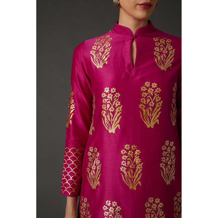 Rohit Bal Fuchsia Pink & Gold Block Printed Kurta & Palazzo (Set of 2)