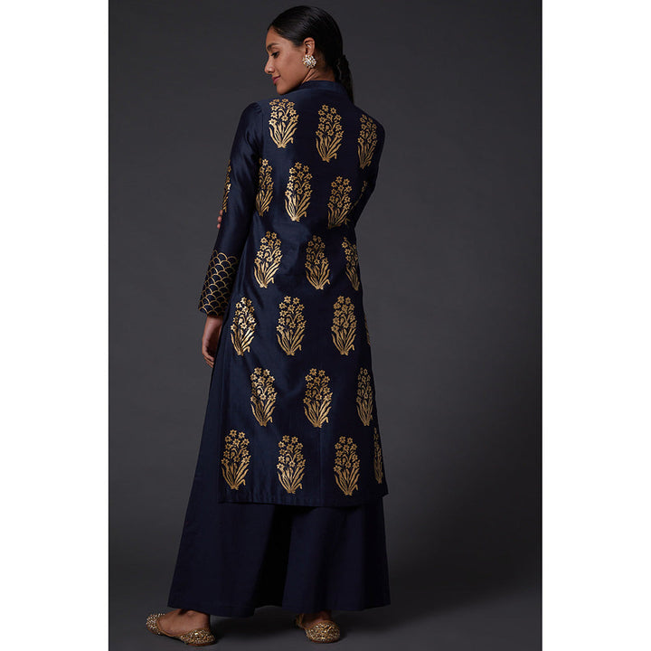 Rohit Bal Indigo Blue & Gold Block Printed Kurta & Palazzo (Set of 2)