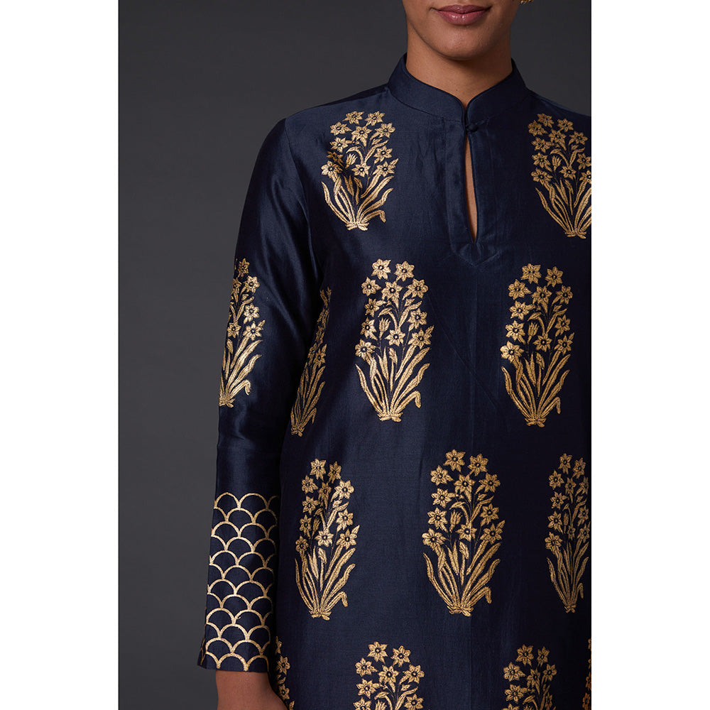 Rohit Bal Indigo Blue & Gold Block Printed Kurta & Palazzo (Set of 2)