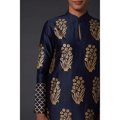 Rohit Bal Indigo Blue & Gold Block Printed Kurta & Palazzo (Set of 2)