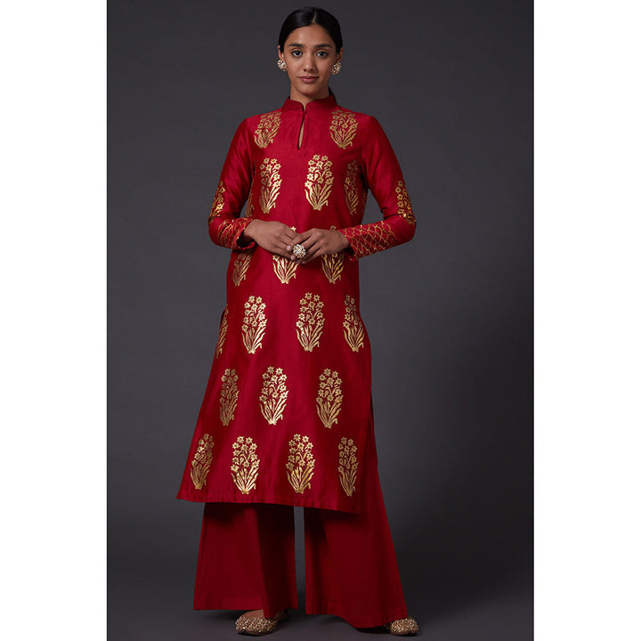 Rohit Bal Red & Gold Block Printed Kurta & Palazzo (Set of 2)