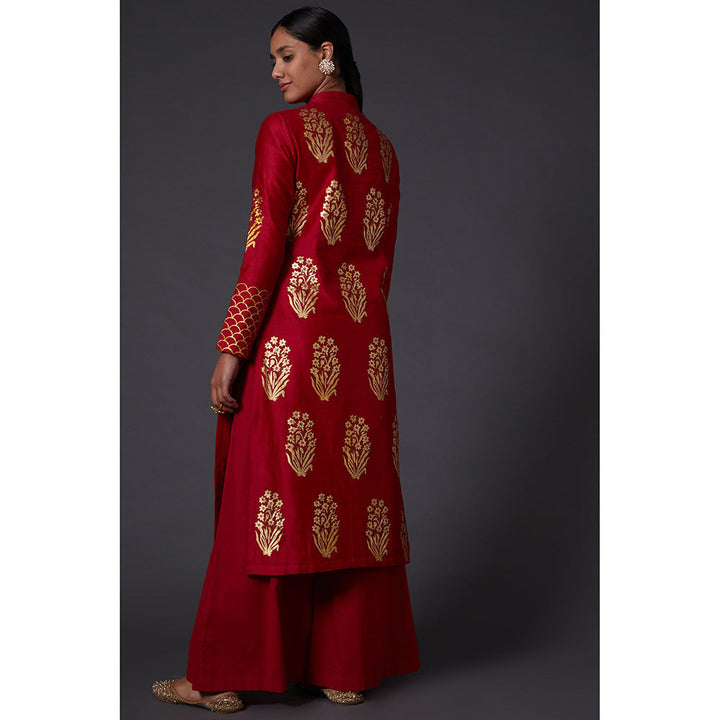 Rohit Bal Red & Gold Block Printed Kurta & Palazzo (Set of 2)