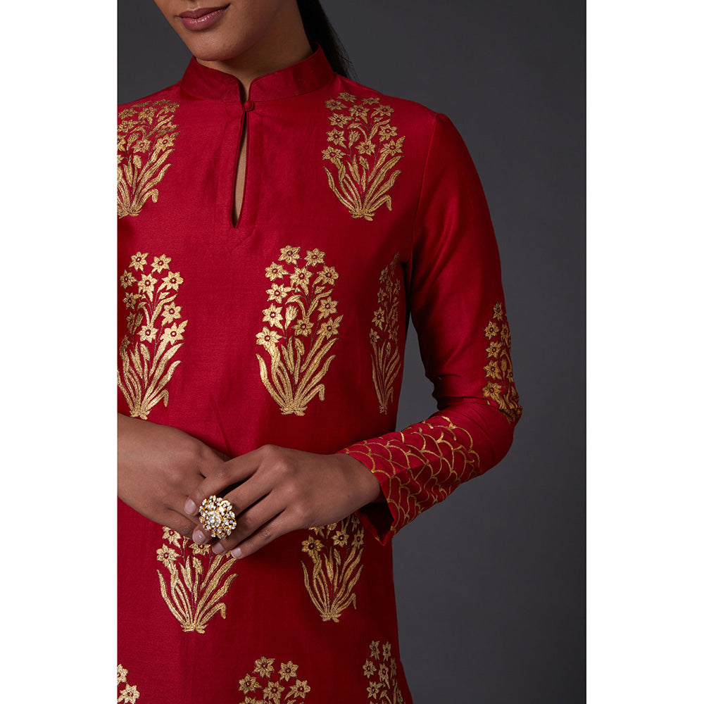 Rohit Bal Red & Gold Block Printed Kurta & Palazzo (Set of 2)