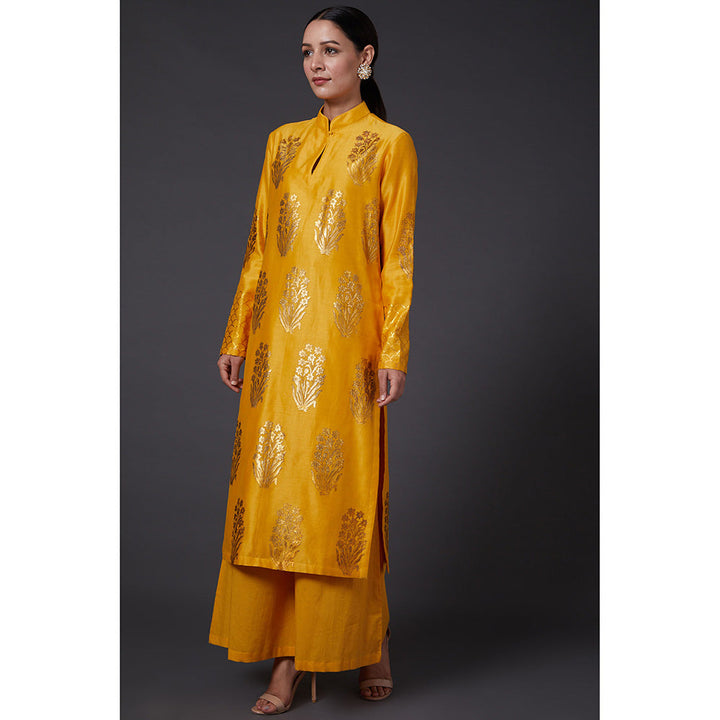 Rohit Bal Yellow & Gold Block Printed Kurta & Palazzo (Set of 2)