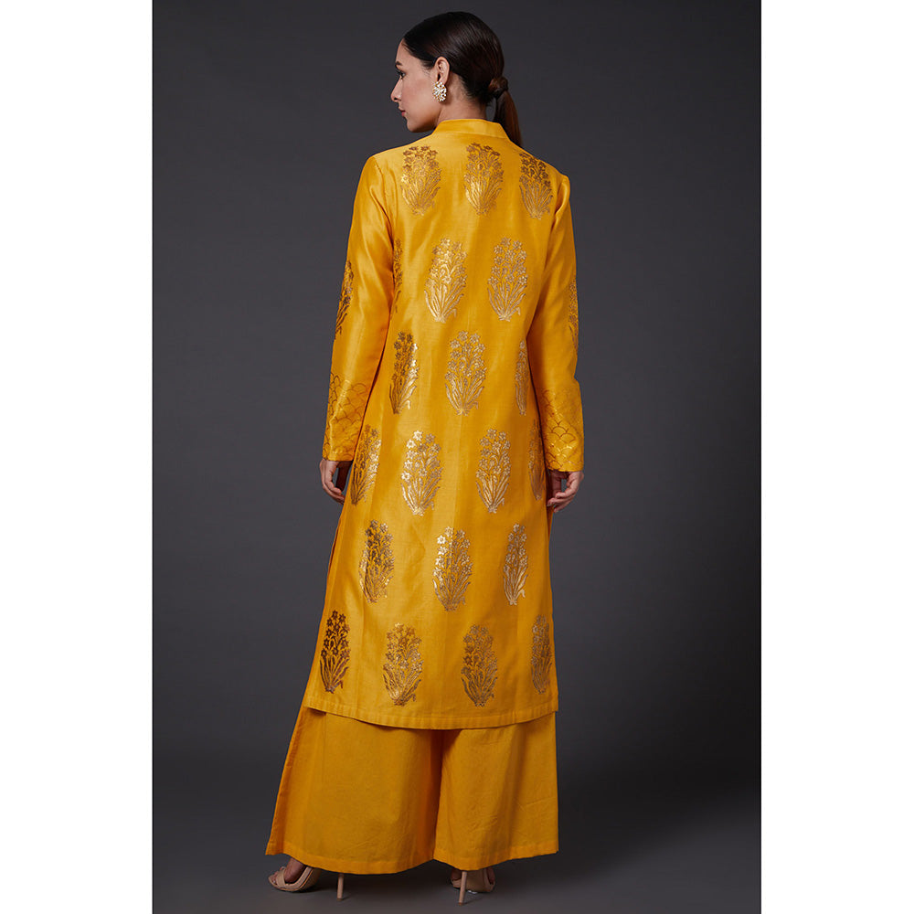 Rohit Bal Yellow & Gold Block Printed Kurta & Palazzo (Set of 2)