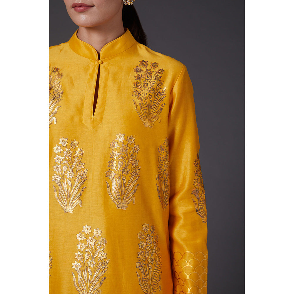 Rohit Bal Yellow & Gold Block Printed Kurta & Palazzo (Set of 2)