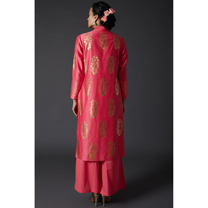 Rohit Bal Coral Pink & Gold Block Printed Kurta & Palazzo (Set of 2)