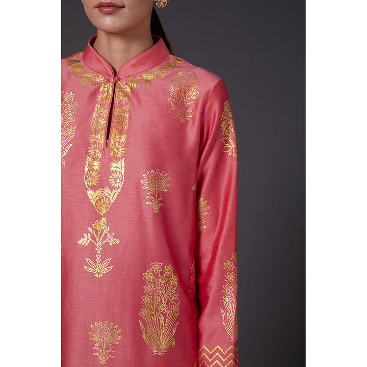 Rohit Bal Coral Pink & Gold Block Printed Kurta & Palazzo (Set of 2)