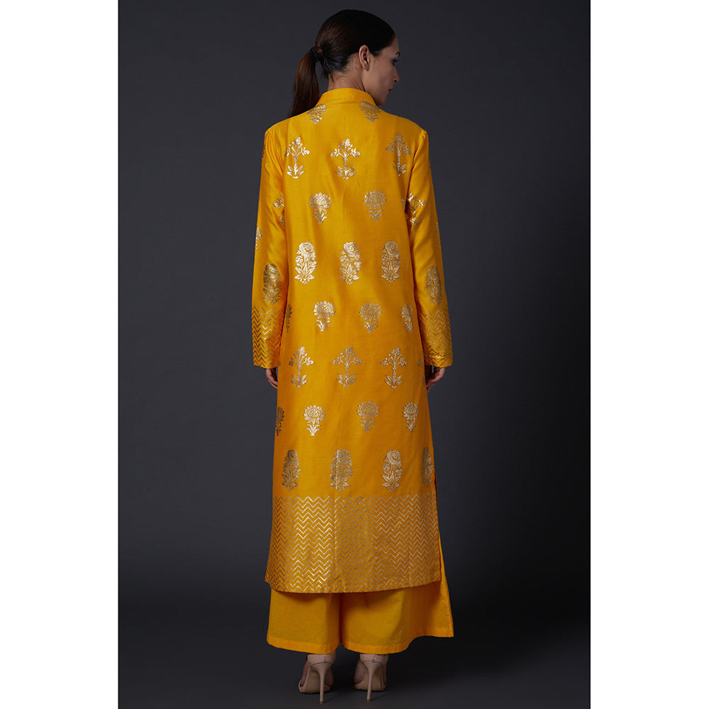 Rohit Bal Yellow & Gold Block Printed Kurta with Pants (Set of 2)