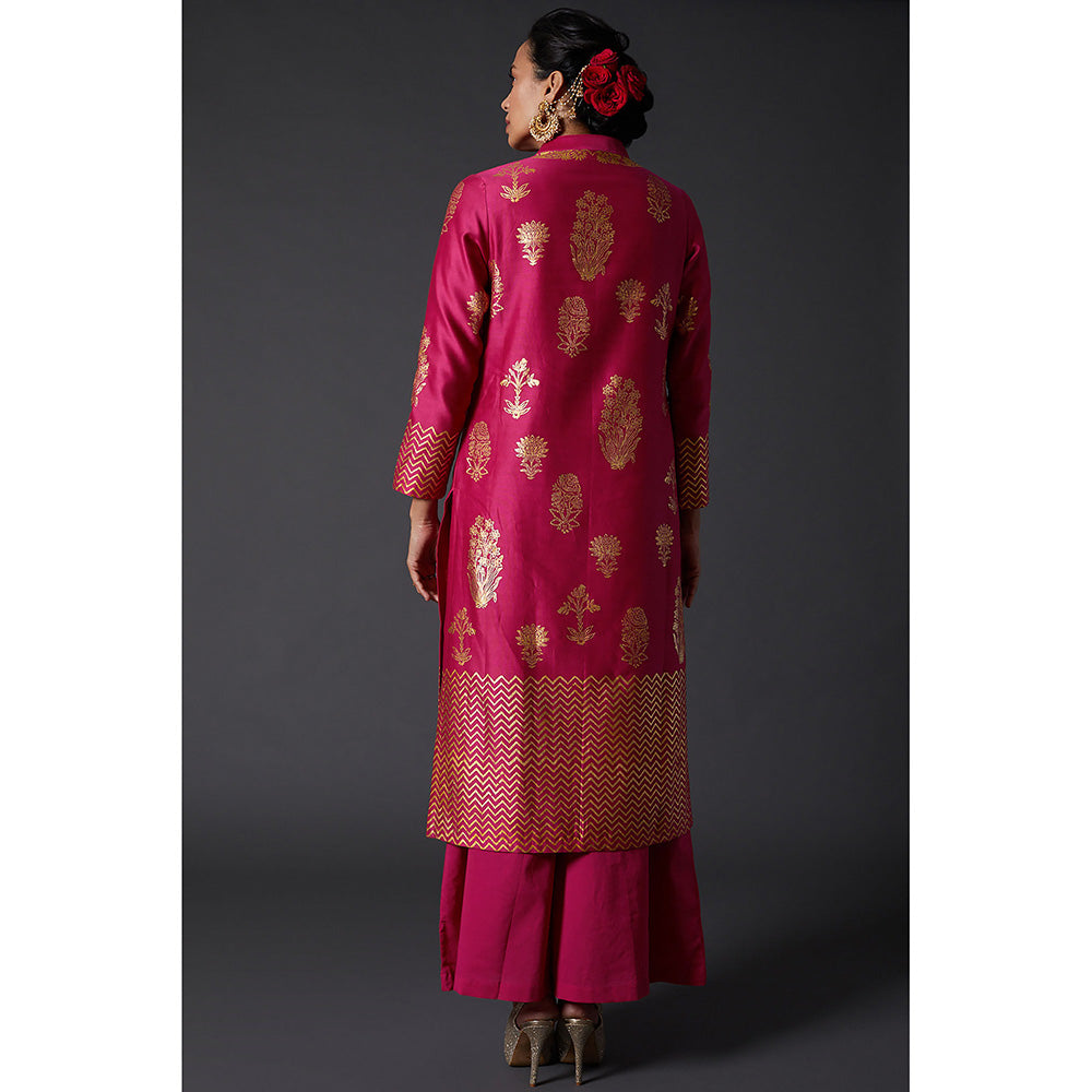 Rohit Bal Fuchsia Pink & Gold Block Printed Kurta & Palazzo (Set of 2)