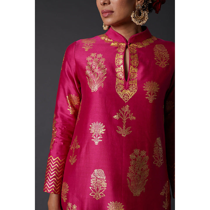 Rohit Bal Fuchsia Pink & Gold Block Printed Kurta & Palazzo (Set of 2)