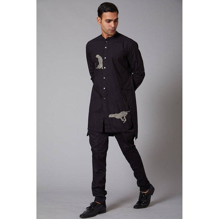 Rohit Bal Black Poplin Embroidered Shirt