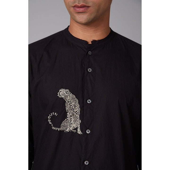 Rohit Bal Black Poplin Embroidered Shirt