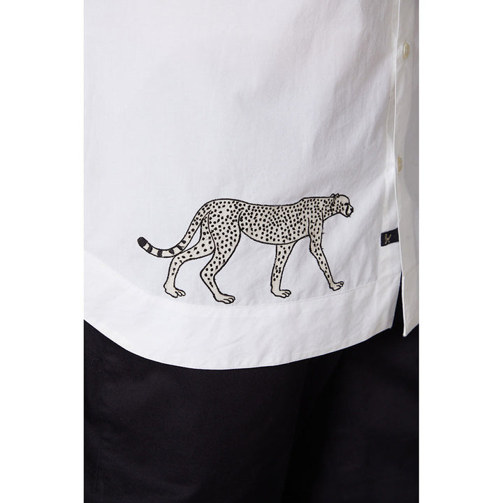 Rohit Bal White Poplin Cheetah Embroidered Shirt