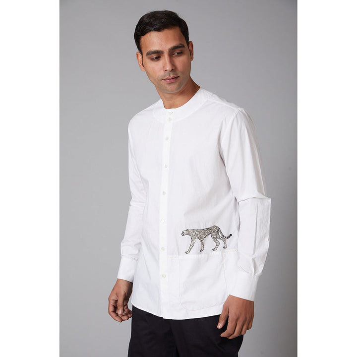 Rohit Bal White Poplin Embroidered Shirt