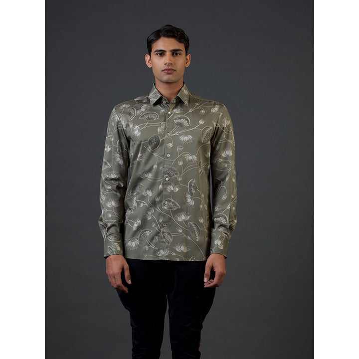 Rohit Bal Grey Lotus Digital Printed Shirt