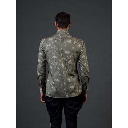 Rohit Bal Grey Lotus Digital Printed Shirt