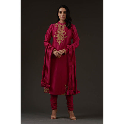 Rohit Bal Embroidered Straight Kurta with Churidar and Dupatta (Set of 3)