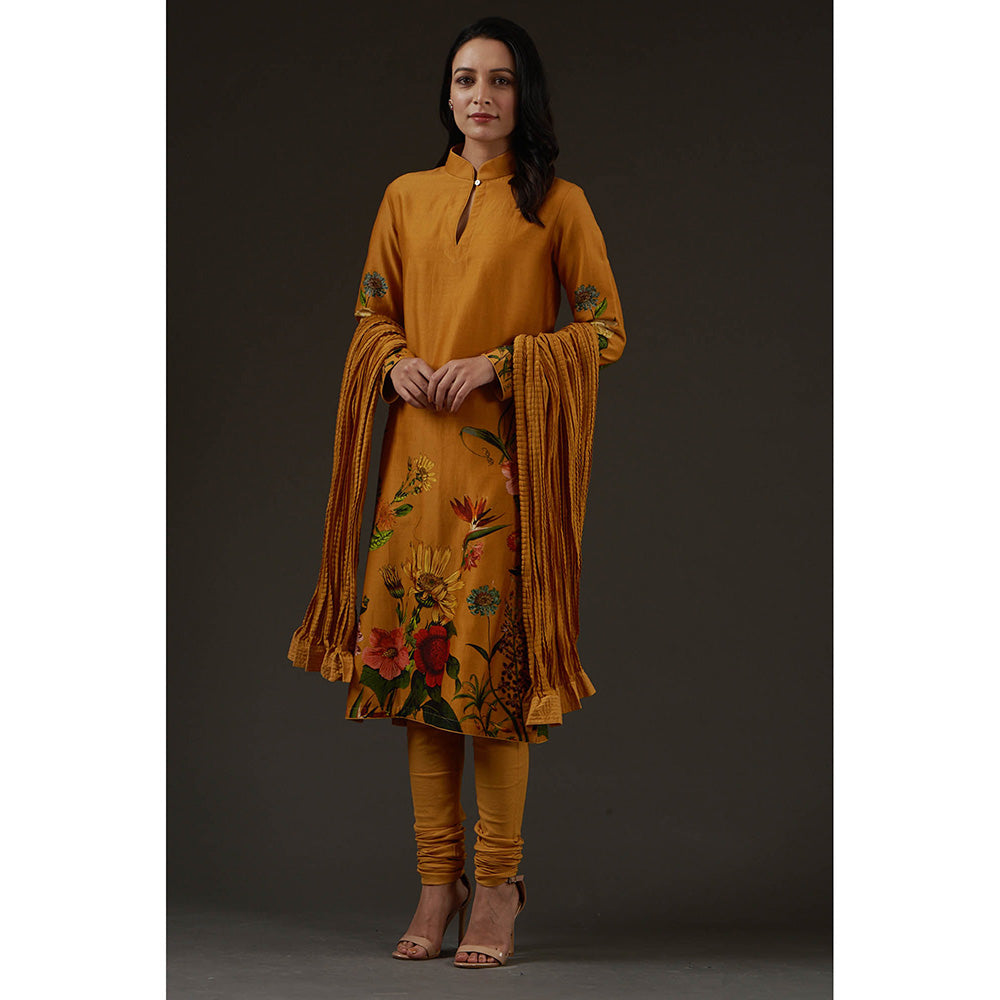 Rohit Bal Printed Straight Kurta with Churidar and Dupatta (Set of 3)