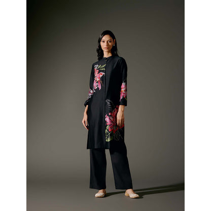 Rohit Bal Black Chanderi Print Kurta with Pant (Set of 2)