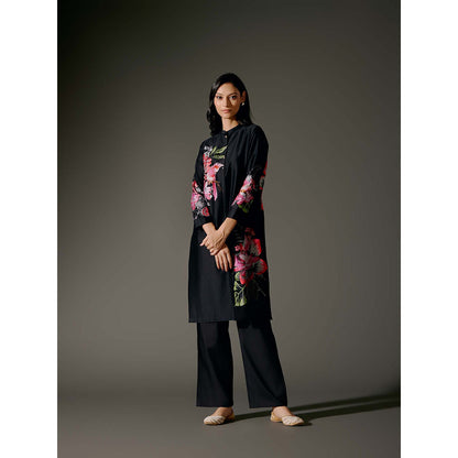 Rohit Bal Black Chanderi Print Kurta with Pant (Set of 2)