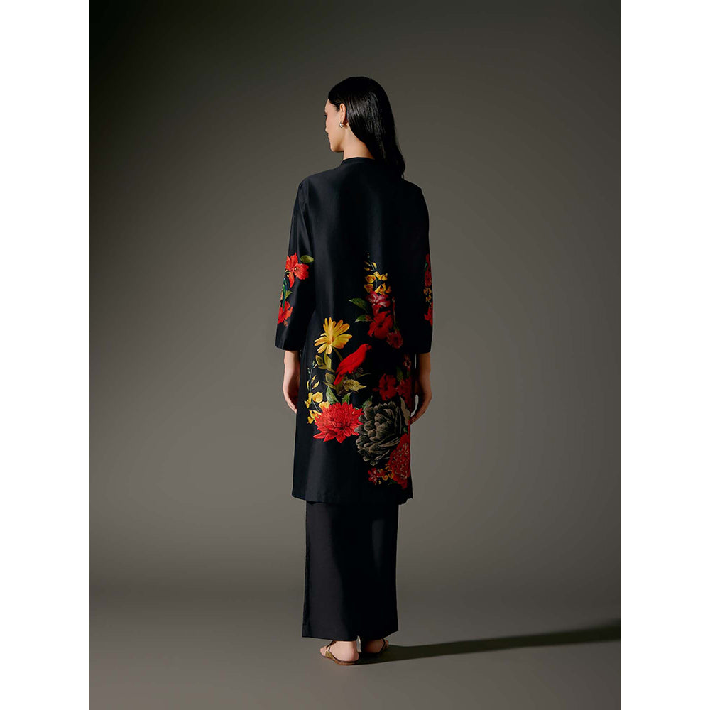 Rohit Bal Black Chanderi Print Kurta with Pant (Set of 2)