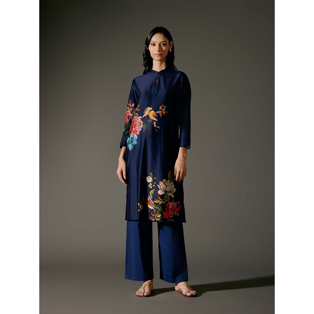 Rohit Bal Blue Chanderi Print Kurta with Pant (Set of 2)