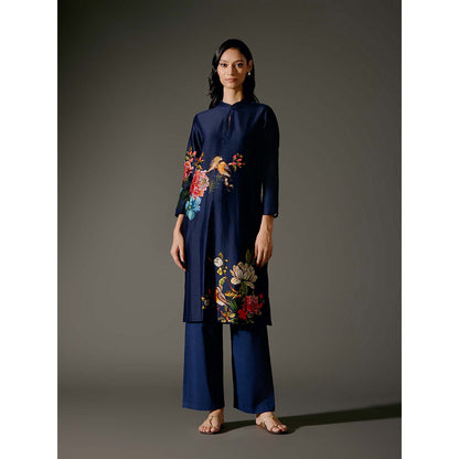 Rohit Bal Blue Chanderi Print Kurta with Pant (Set of 2)